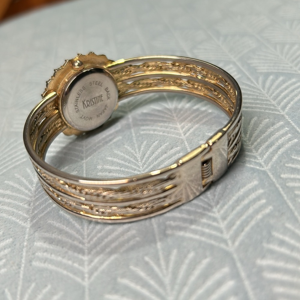Kristine stainless steel back gold braided bracelet cuff watch - Picture 5 of 16